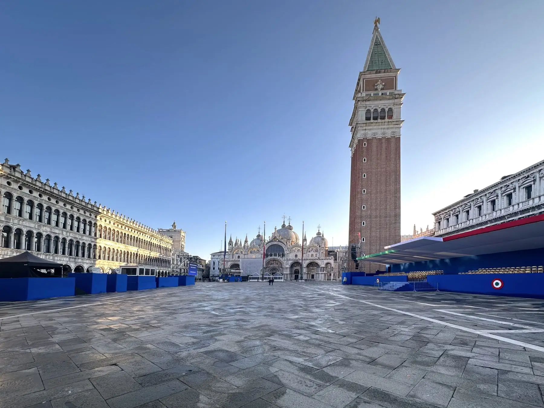 Grandstands set up in Piazza San Marco